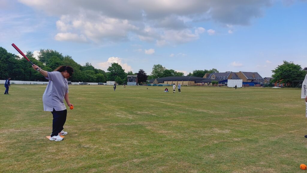 Blind baseball players training at East Lancs
